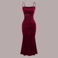 thumbnail image 2 of Miqool Women's Velvet Cocktail Dresses Spaghetti Straps Bodycon Ruched Mermaid Formal Dresses Evening Party Midi Dresses Prom Gown (Wine,XS), 2 of 9