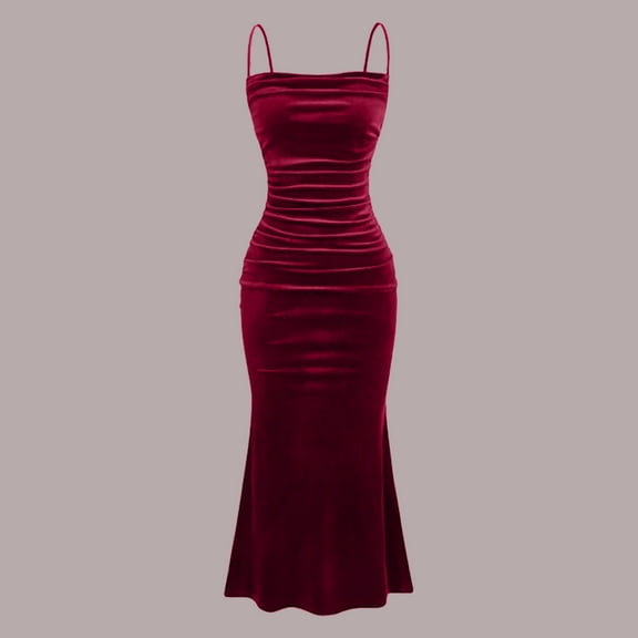 Blmnix Bodycon Valentine Dresses for Girls Sexy Slip Dress Tea-Length Skirts Red Sleeveless Square Neckline Girls Dress,S