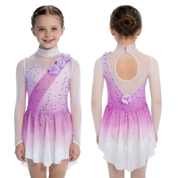 iiniim Girls Competition Figure Ice Skating Dress Gymnastics Dancewear Ballet Skirted Leotard Purple 6