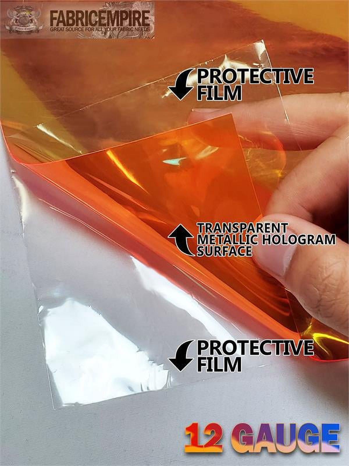 12 Gauge Metallic Transparent Hologram Orange Plastic Vinyl Fabric 38" Wide Sold By The Yard