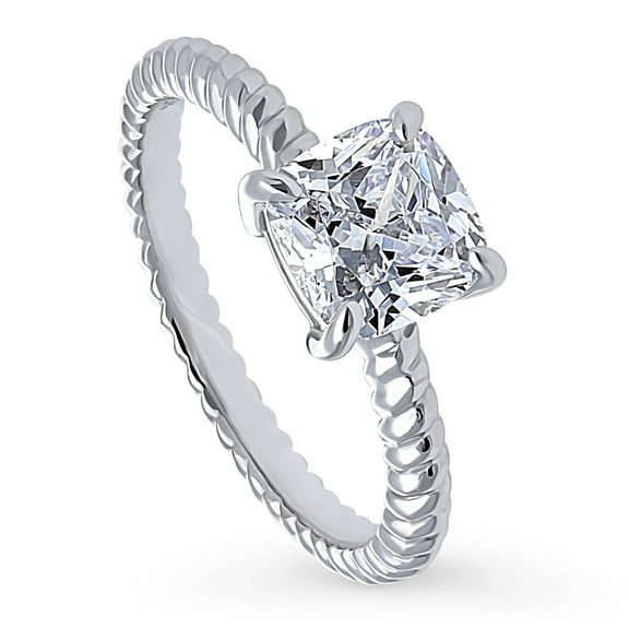BERRICLE Sterling Silver Woven Wedding Engagement Rings 2 Carat Cubic Zirconia CZ Solitaire Ring for Women, Rhodium Plated Size 4