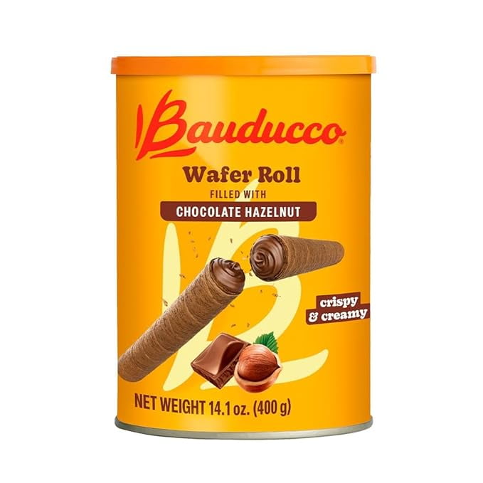 Bauducco Chocolate Hazelnut Wafer Rolls - Classic European Cookies, 14.1 oz