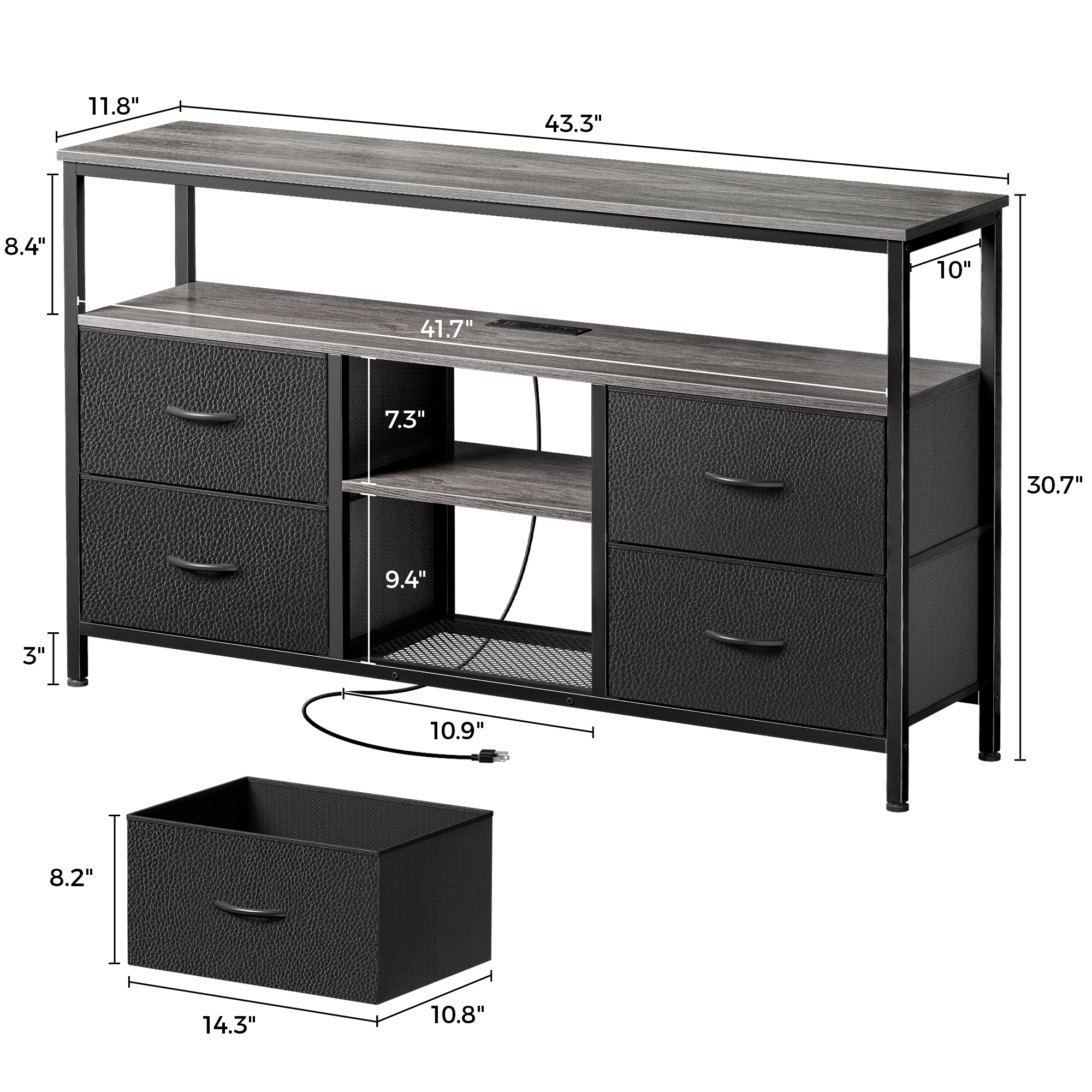 Amadwell TV Stand with 4 Drawers, Power Outlets and LED Lights photo 8
