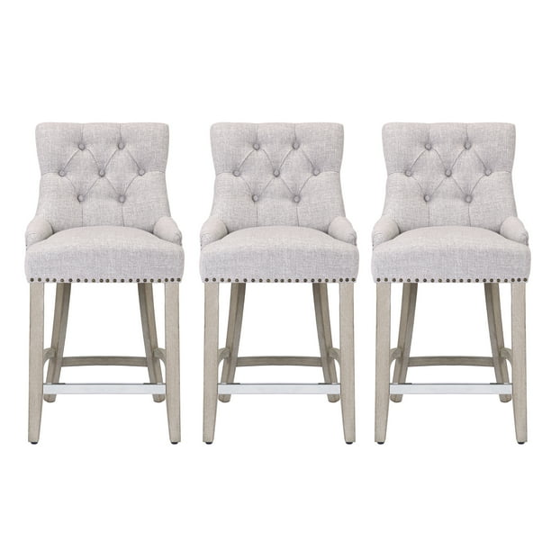 WestinTrends Hayes Counter Stools Set of 3, Linen Upholstered Button