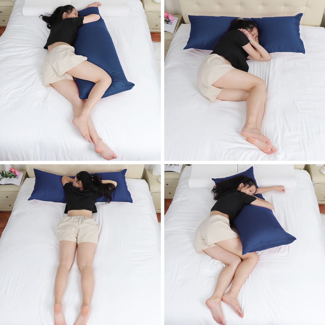 Unique Bargains Cotton Zippered Body Pillowcase Pillow Cover Navy Blue 20" x 54"