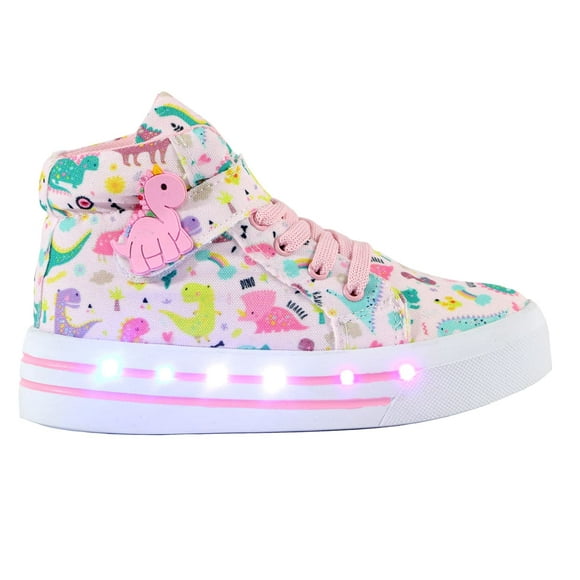 Tenis Kuali Shoes Talla 14 Tipo Bota Diseño Dinosaurios Led Rosa