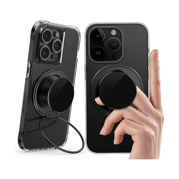 wonima11 Typecase Phone Grip: Rotatable Cell Phone Ring Holder for Magnetic Car Mount, Ultra Thin Adjustable Finger Ring Kickstand Compatible with Cellphones Tablets Accessories - Black