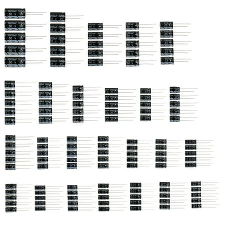 

FOXNOVO 125pcs 25 Values Total Electrolytic Capacitors Assortment Kit Set 1uF to 2200uF (Black)