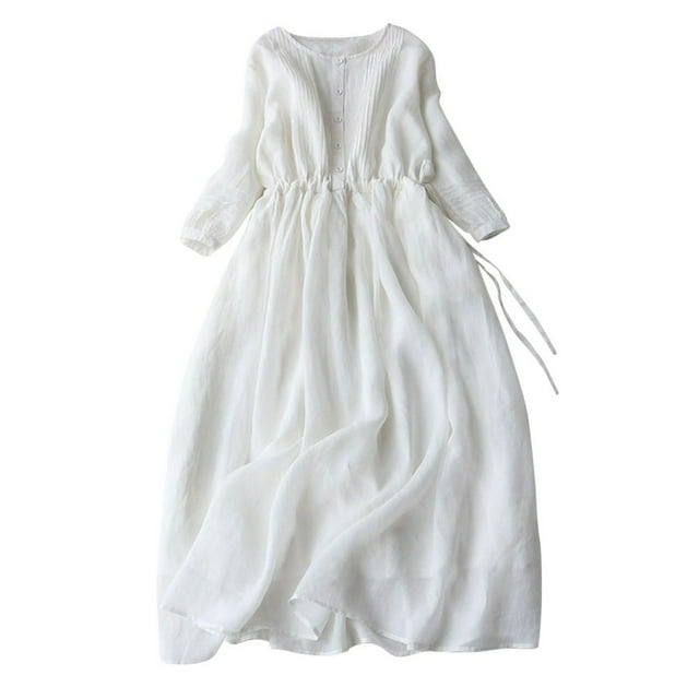 CHOK Robes Printemps Été pour Femmes 2024 Manches Longues Coton Lin Robe Longue Décontractée Confortable Ceinture Fluide
