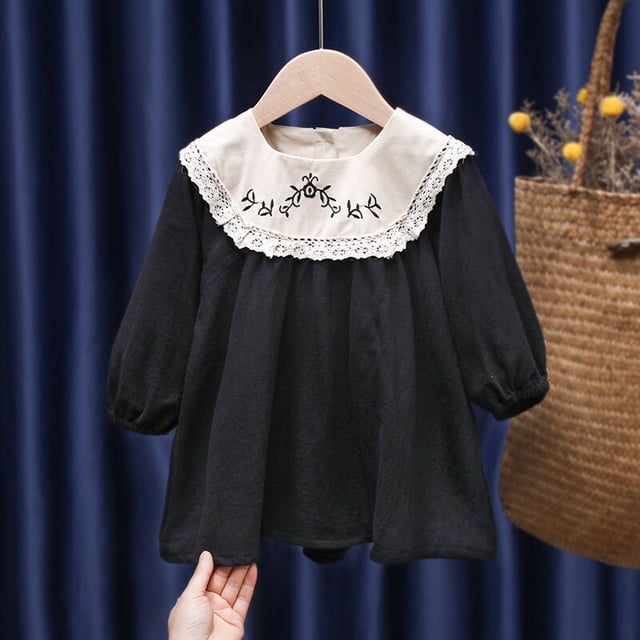 Vestido informal para niñas pequeñas, ropa a cuadros, verano 2022, nuevo vestido coreano de algodón y lino para niñas, vestido de princesa con cuello vuelto grande Tan Jianjun unisex
