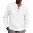 thumbnail image 1 of POINTERTECK Men Solid Round Neck Shirt Loose Long Sleeve Blouse, 1 of 5