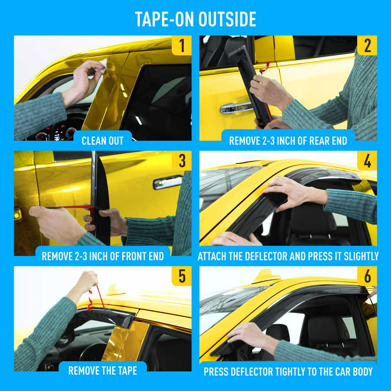 AEROGUYS Tape-On Window Deflectors Extra Durable Window Visors Rain Guards  Fit for Toyota Tacoma 2016-2023 Double Cab,Sun Visors,Wind Deflectors,Vent 
