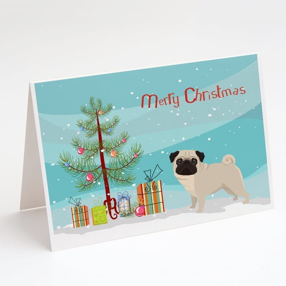 Pug Christmas Tree Greeting Cards and Envelopes Pack of 8