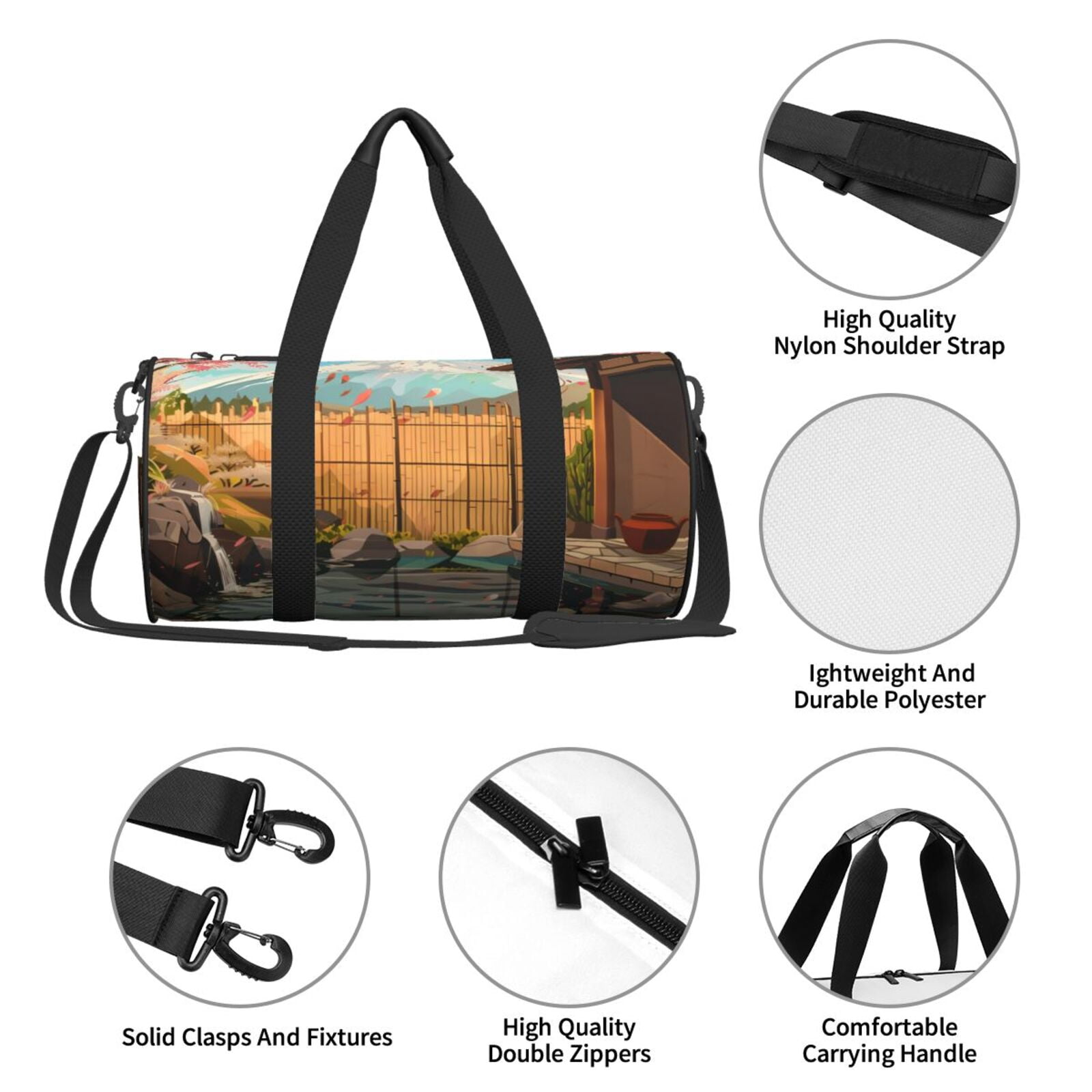 Vsdgher Tranquil Garden Landscape 45L Foldable Duffel Bag, Sports Gym Bag,Overnight Bag, Portable Weekender Bag for Airplanes