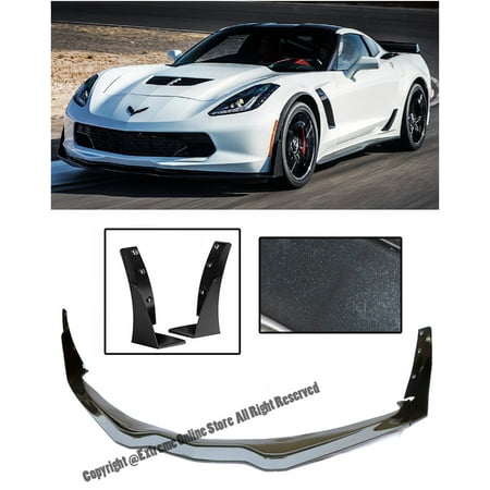 For 2014-2019 Chevrolet Corvette C7 | Z06 Style ABS Plastic Painted Carbon Flash Front Bumper Lip Splitter with Stage 3 Side Extension Winglets