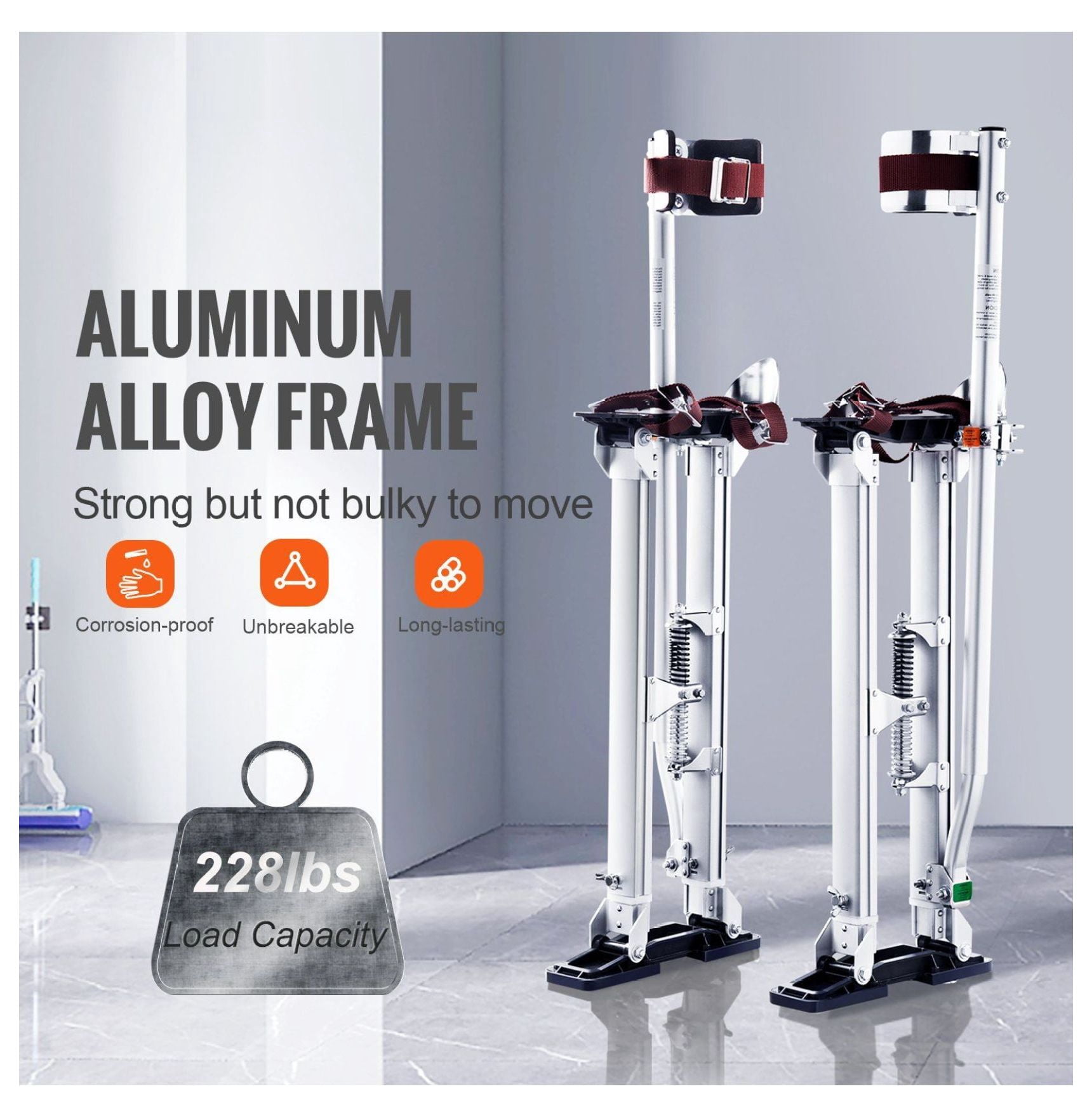 Drywall Stilts 24-40 Inch, Adjustable Aluminum Work Stilts with Knee Pads, Non-Slip Sheetrock Painting & Taping Tools for Walking, Silver