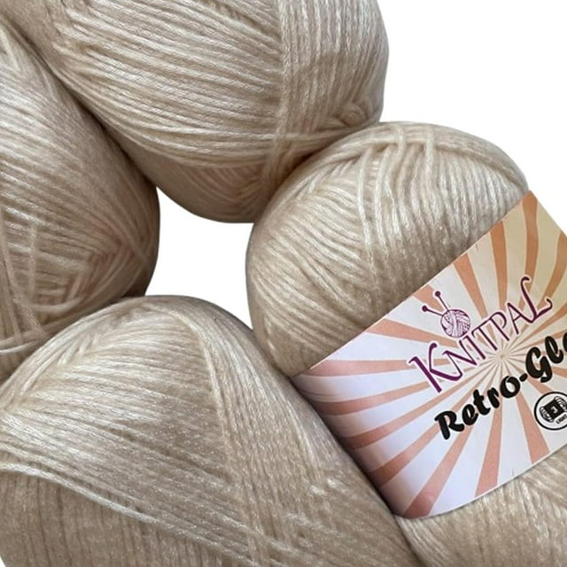 Hilo Metálico Retro-Glam Deslumbrante, Súper Suave Y Brillante Para Tejer Y Hacer Ganchillo, Tamaño A Granel, 4 Ovillos De 1280 Yardas/400 G, Peso 3 Dk/Peinado Ligero (Polvo De Almendra)