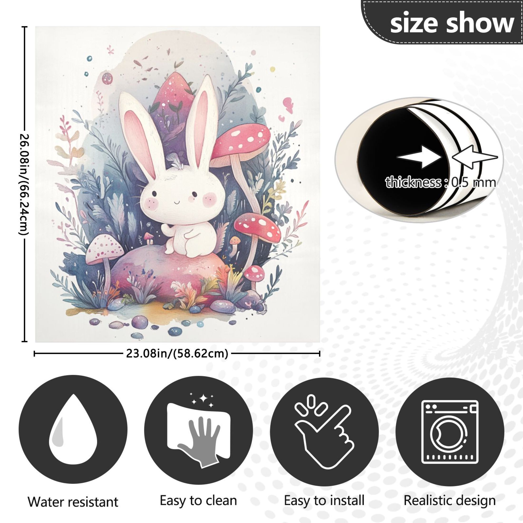 Dishwasher Magnetic Sticker 23x26 Inch Refrigerator Magnetic Sticker Washing Machine Magnetic Sticker Kitchen Panel Magnetic Sticker Home Decor Rabbit and Mushroom