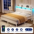 thumbnail image 3 of Greenstell King LED Bed Frame with Headboard Storage - Charging Station,Off White, 3 of 8