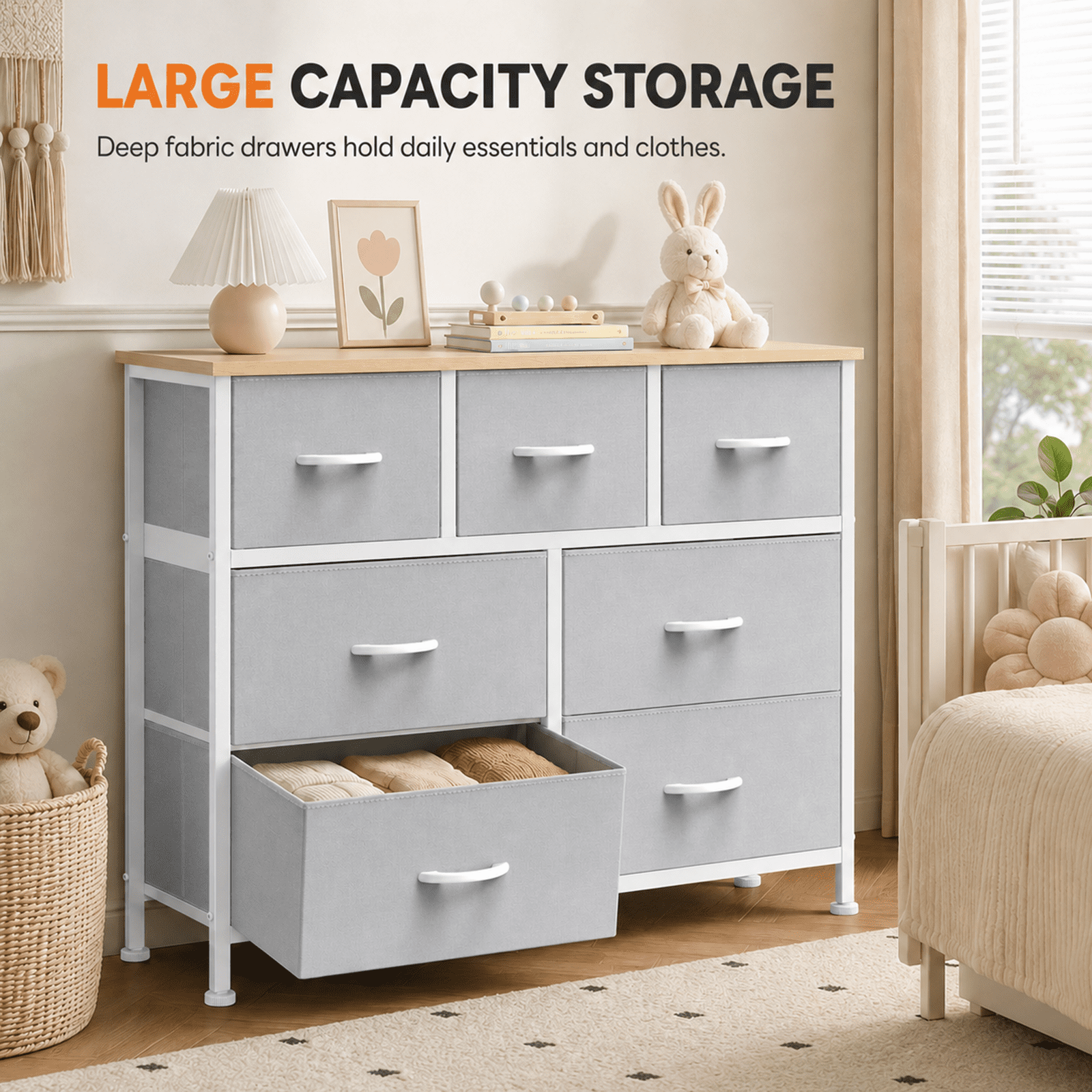 Alvantor 7/8/9-Dresser, Dresser for Bedroom Organizer Storage, Fabric Storage Tower with Sturdy Steel Frame, Wooden Top & Easy Pull Fabric Bins, Dresser for Living Room Entryway Clothes Organization