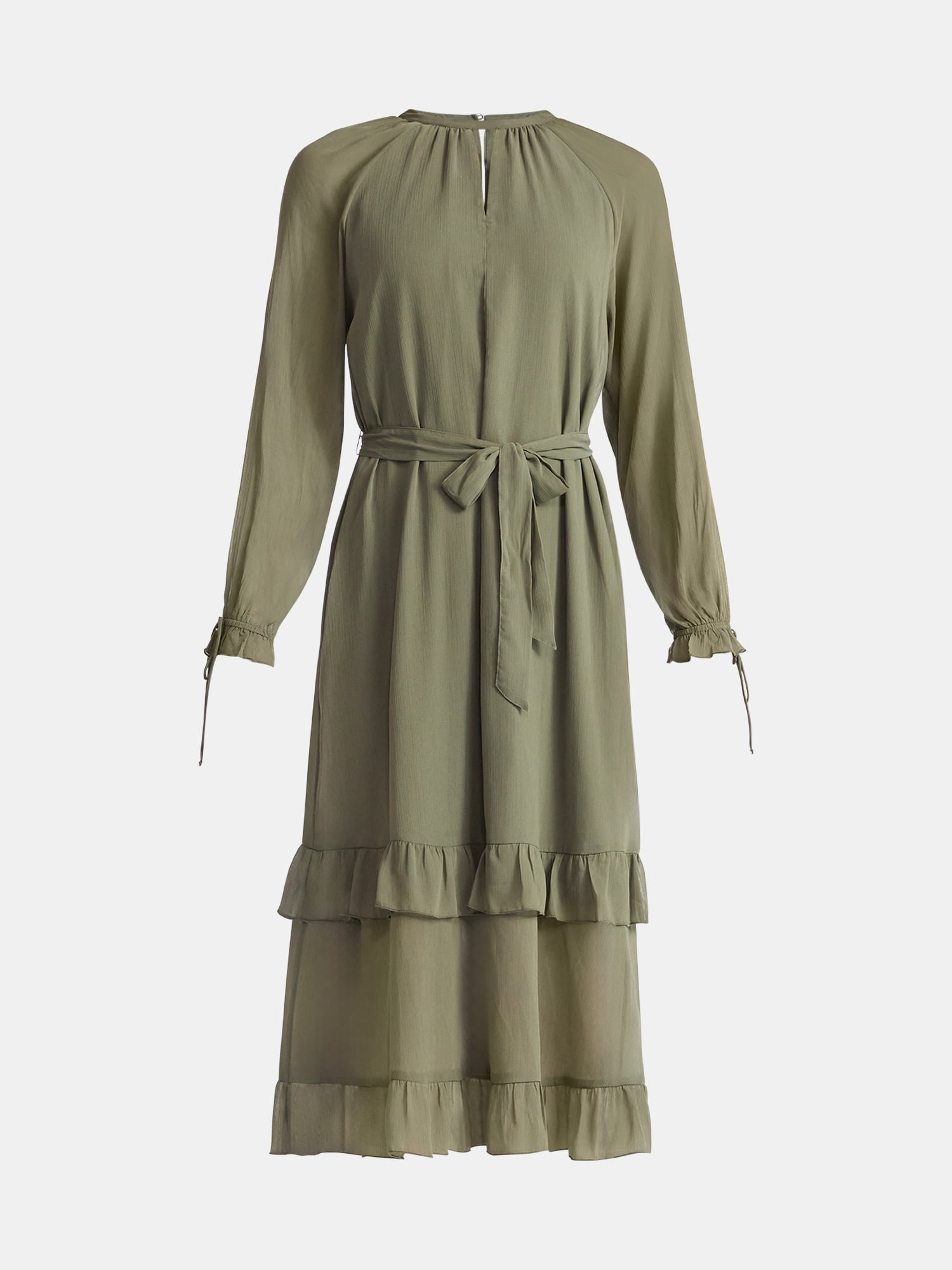 Time and Tru Women's High Neck Tiered Midi Dress, Sizes XS-XXXL
