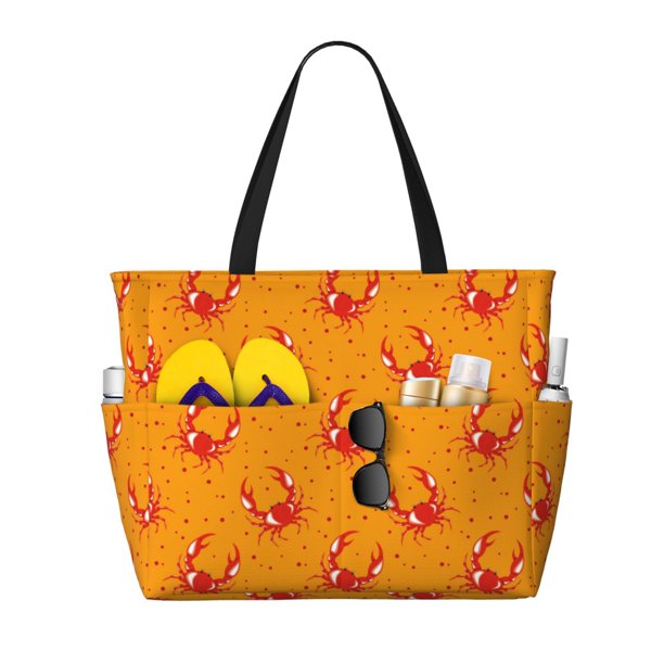 Fotbe Red Crab Bolsa de Viaje para Playa - Resistente al Agua, Bolsa Tote de Gran Capacidad y Ligera con 7 Bolsillos para Mujeres y Hombres