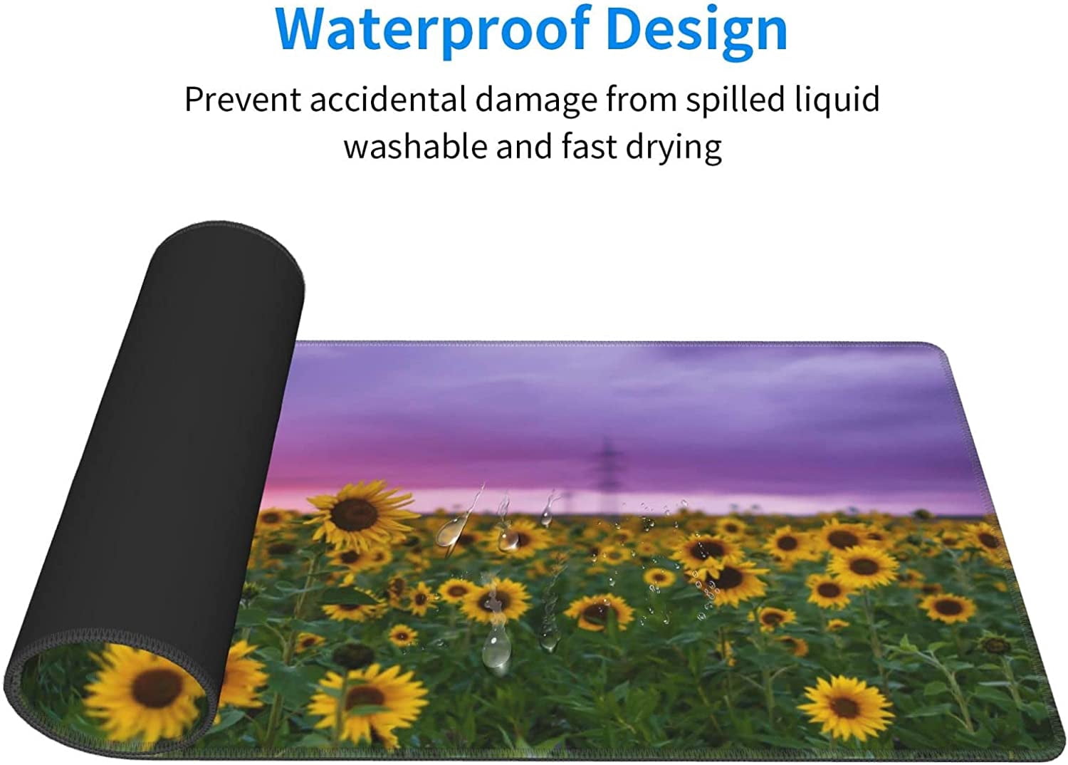 Sunflowers Under The Purple Sky Large Mouse Pads Rectangle Long Extended Big Stitched Edge Gaming Mousepad with Non-Slip Rubber Base for Desktop Laptop Keyboard 31.5 X 11.8 Inch
