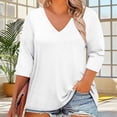 thumbnail image 4 of BLVB Womens Plus Size T-Shirts V Neck 3/4 Sleeve Tops Spring Fall Shirts Casual Basic Loose Fit Tunic Tees Clothes, 4 of 6