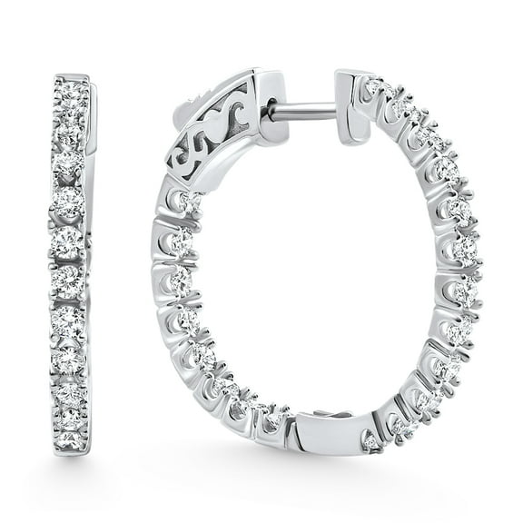 Pompeii 1.75 ct Lab Grown Diamond Hoops Inside Outside 1 1/3" 14K White Gold Vault Lock