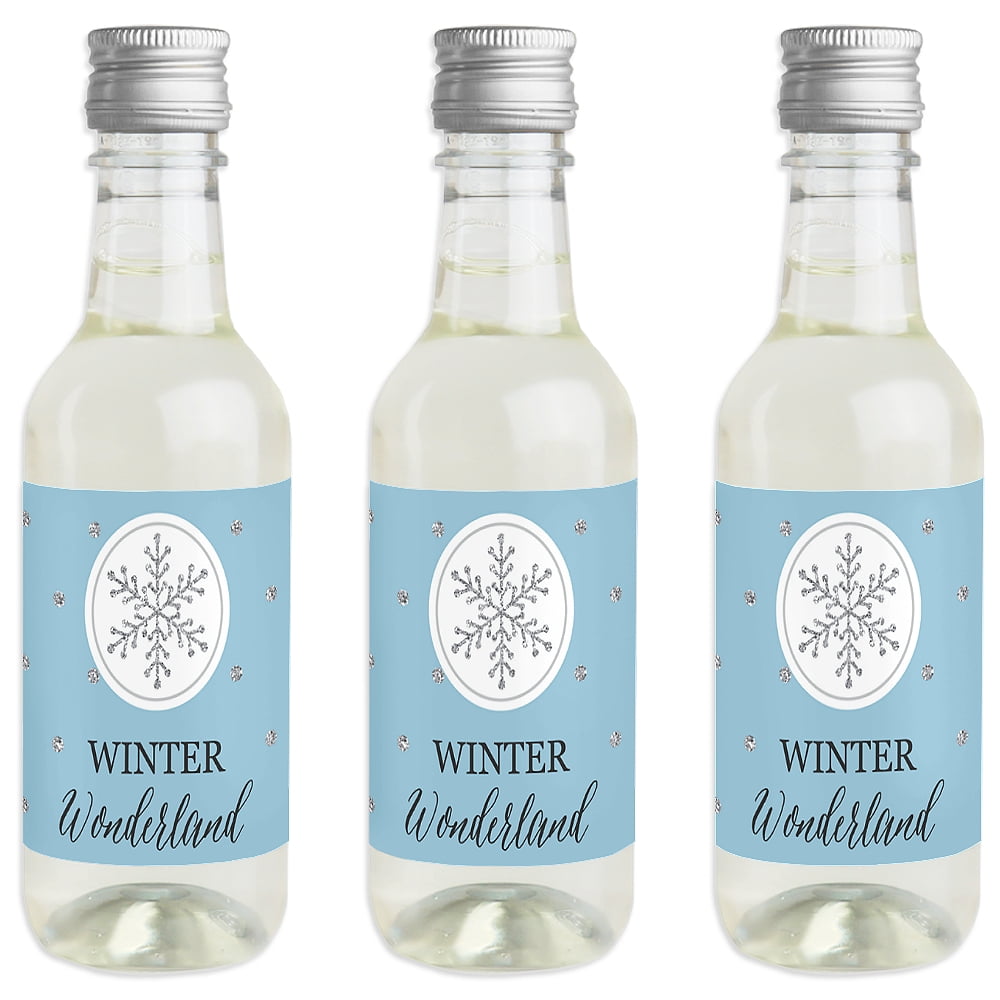Winter Wonderland - Mini Wine and Champagne Bottle Label Stickers - Snowflake Holiday Party & Winter Wedding Favor Gift