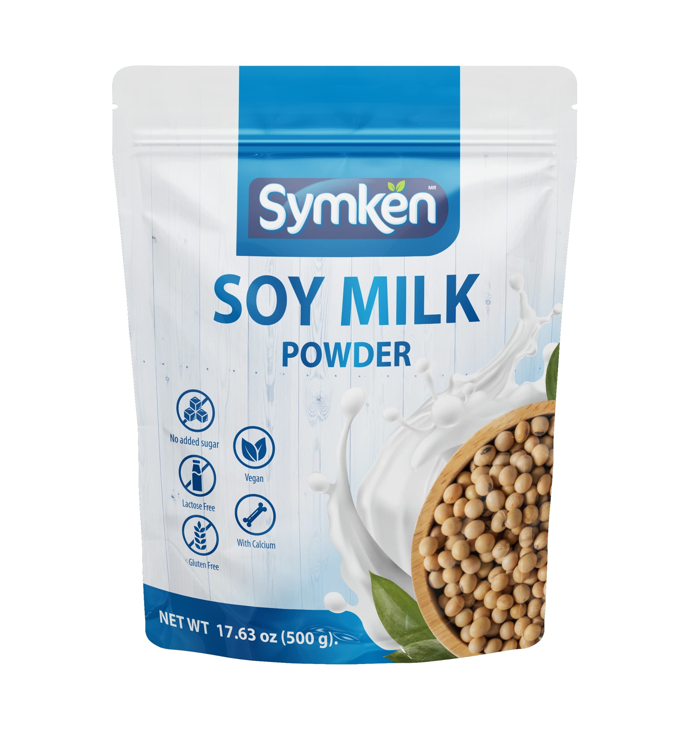 SYMKEN Sugar-free Soy Milk Powder 17.6 Oz (500g) | Vegan | High in Protein | Gluten free | Lactose free | Non-GMO | Plant-based | Non-Dairy | Added with Vitamins, Minerals, and Antioxidants