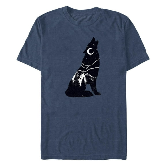 Men's Lost Gods Night Wolf Silhouette Graphic Tee Navy Blue Heather 2X Large