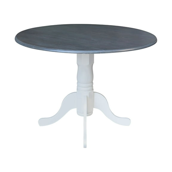 42" Round Solid Wood Dual Drop Leaf Table in White/Heather Gray