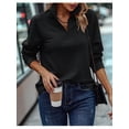 thumbnail image 4 of Womens Long Sleeve Quarter Zip Pullover Sweater Casual Loose V Neck Collared Ribbed Knit Jumper Tops Black XL, 4 of 9