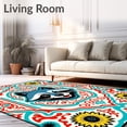 thumbnail image 2 of ODIKA 6'x9' Machine Washable Non-Slip Area Rug, Enchanting Raccoon Surrounded by Interlocking Swirl and Lively Botanical High Traffic Rug with Pad, Red, 619340, 2 of 8