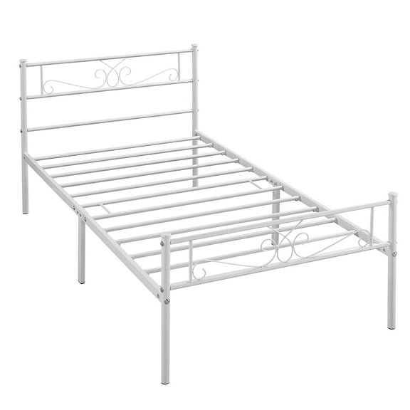 Bed FramesPlatform Bed with Headboard and Footboard Graceful Scroll Metal-Framed Bed for Home/Ground Clearance: 12.6''/ Twin Bed/White