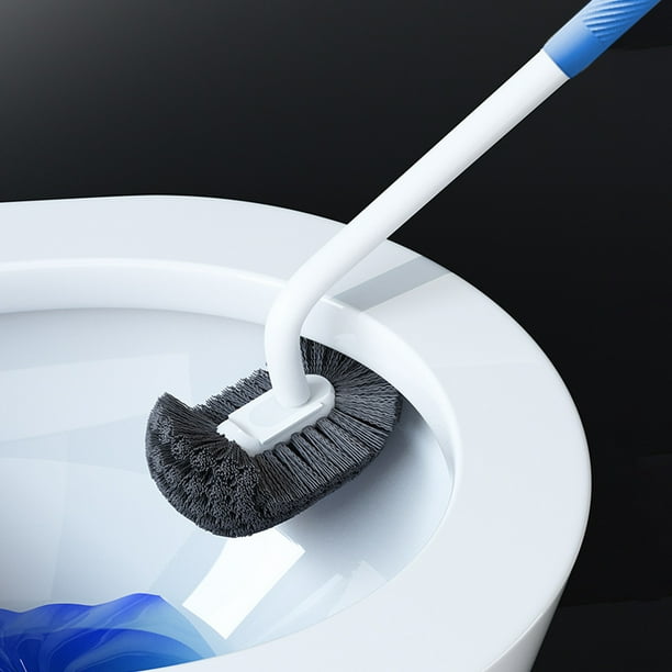 Cepillo de baño de mango largo con cabezal dentado para una limpieza impecable | Herramienta de limpieza de baño de pared con cerdas suaves | Gris o azul