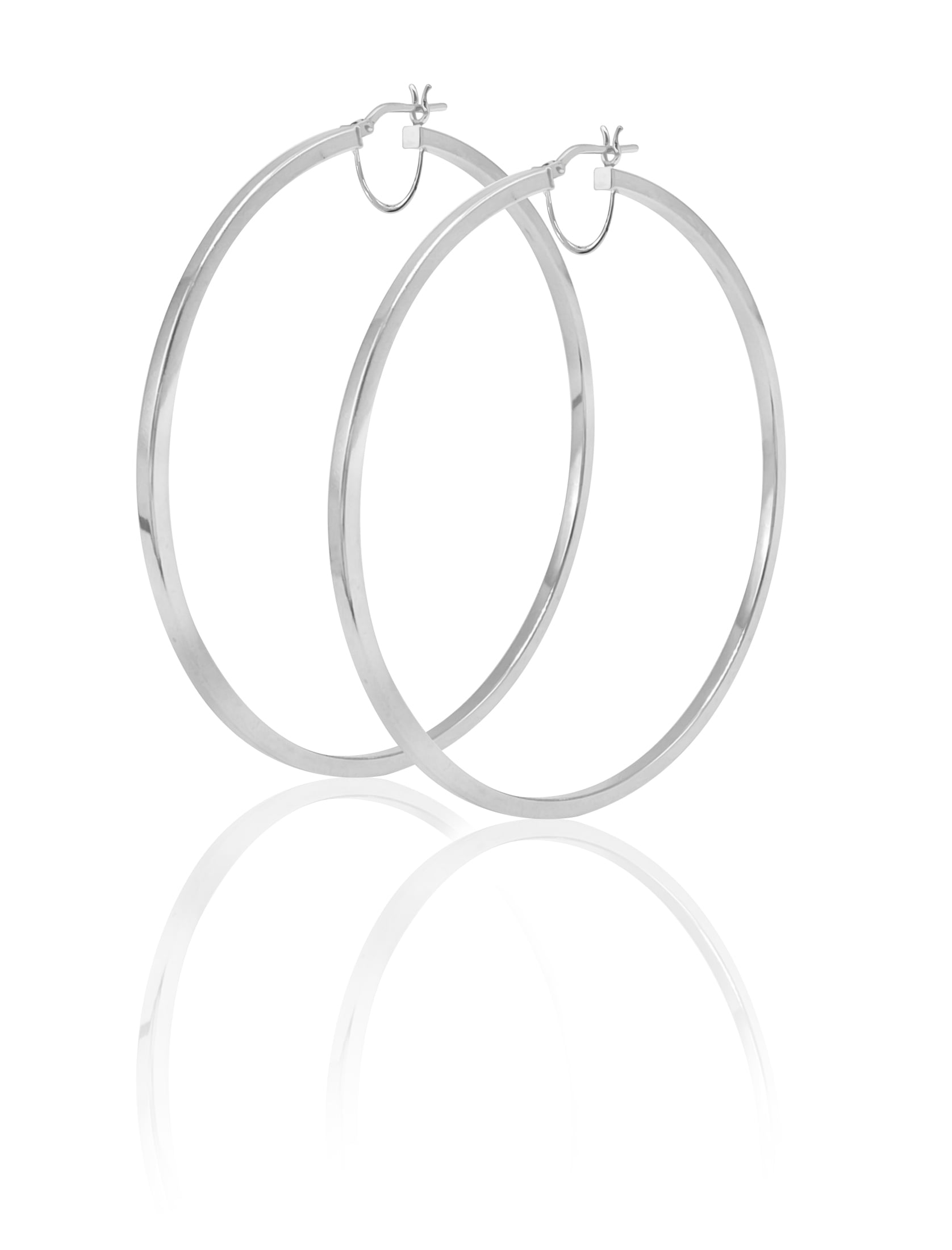Brilliance Fine Jewelry Women's Rhodium Plated Sterling Silver High Polished Large Square Tube Hoop Adults Earrings