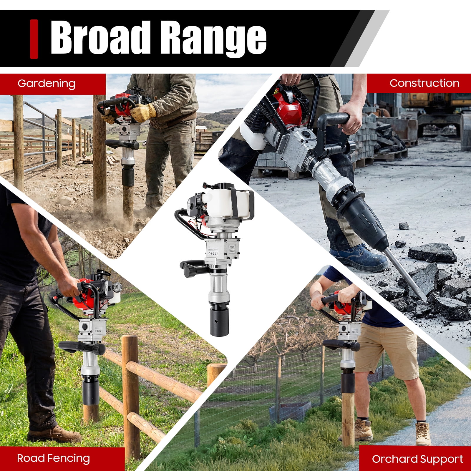 Miumaeov 2-Stroke Gas Powered T Post Driver 32.7CC 1000W Gas Powered Pile Driver 2 IN 1 Fence Post Driver with Air Cooled T Post Driver Hammer Drill with Conversion Head, Chisel & 2 Sleeves