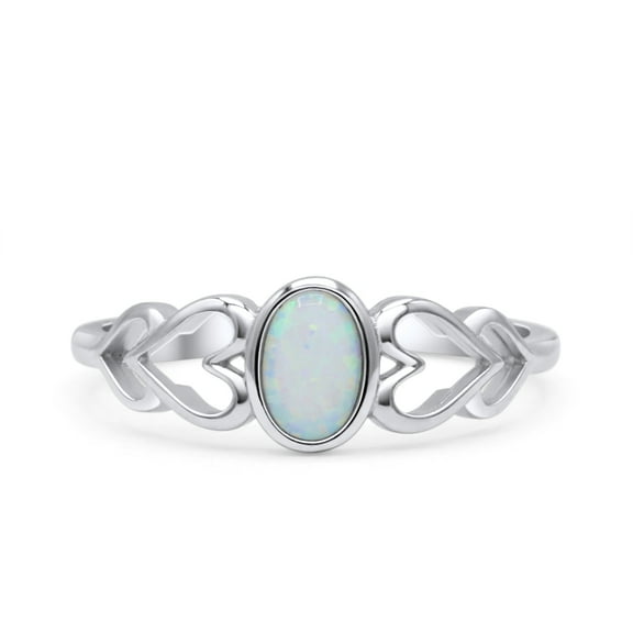 Swirl Filigree Hearts Oval Petite Dainty Thumb Women Ring White Opal Fashion 925 Sterling Silver