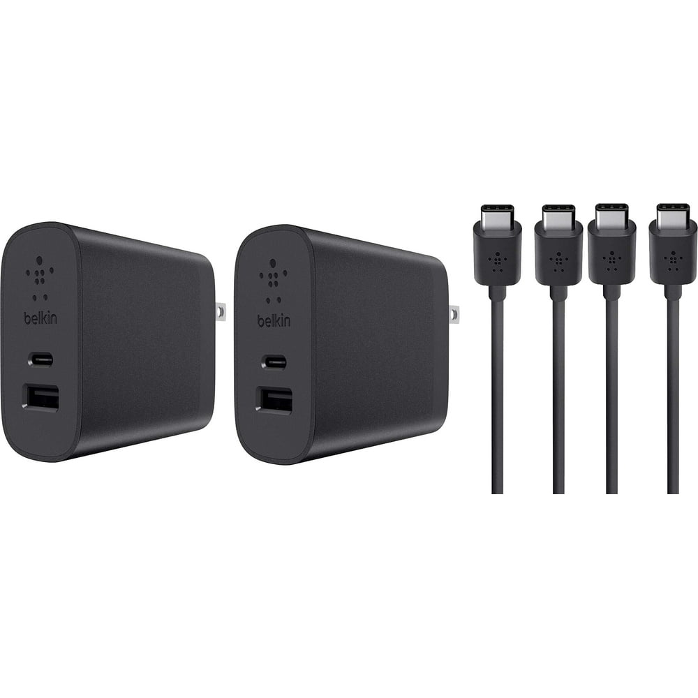 2 Pack Belkin 27 Watt Dual Port USBC + USBA Wall Charger with 6ft USB