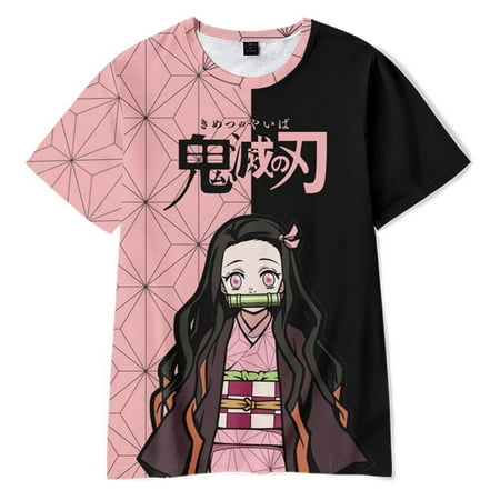 Gifts for Girls Demon Slayer: Kimetsu no Yaiba Kamado Tanjirou Kamado Nezuko Women's Cartoon Printed Top Loose Short Sleeved Casual Printed Wide Top Party Top Pink