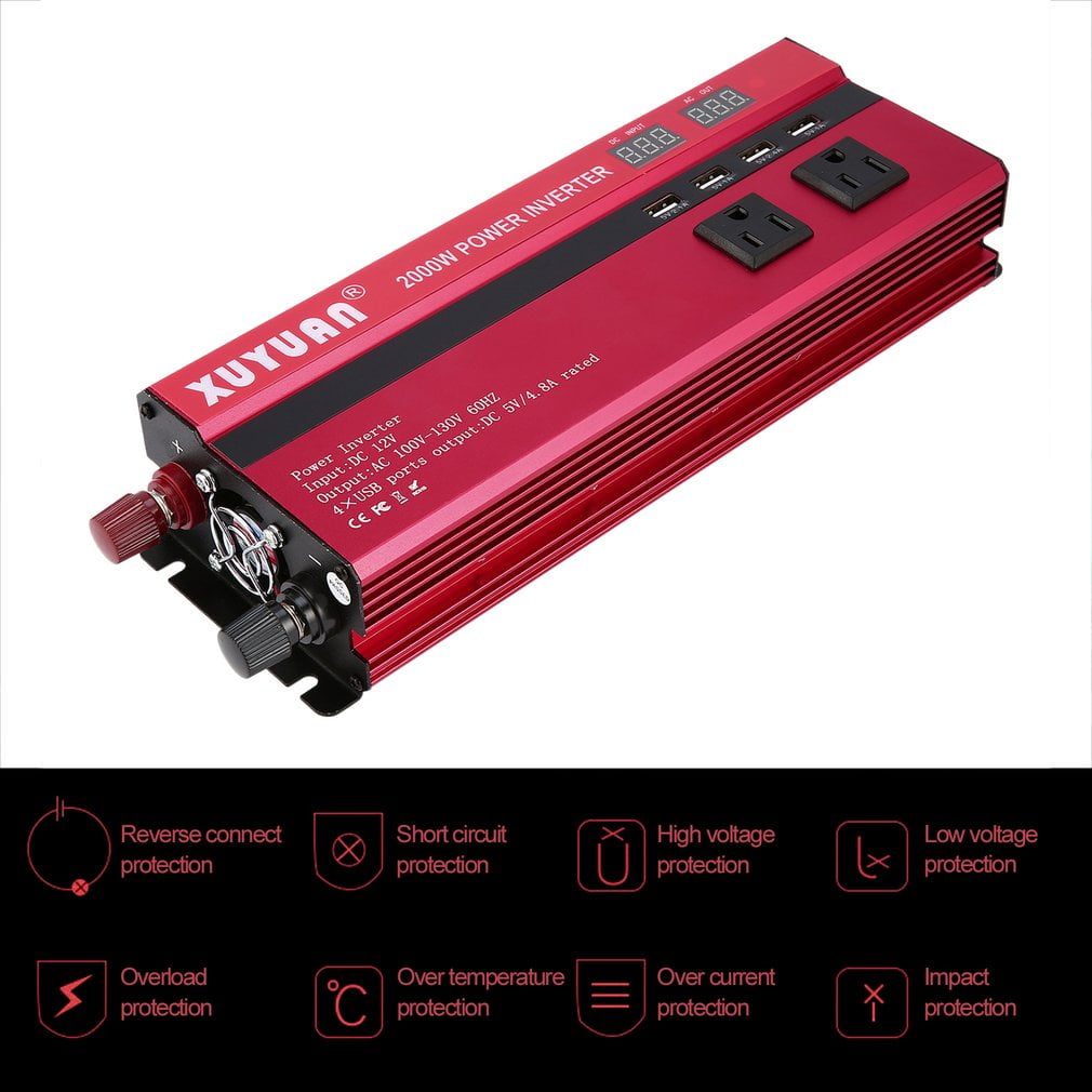 With Dual 3.1 Amp Shared USB 12 Volt DC to 110 Volt AC 120 Watt Power Inverter