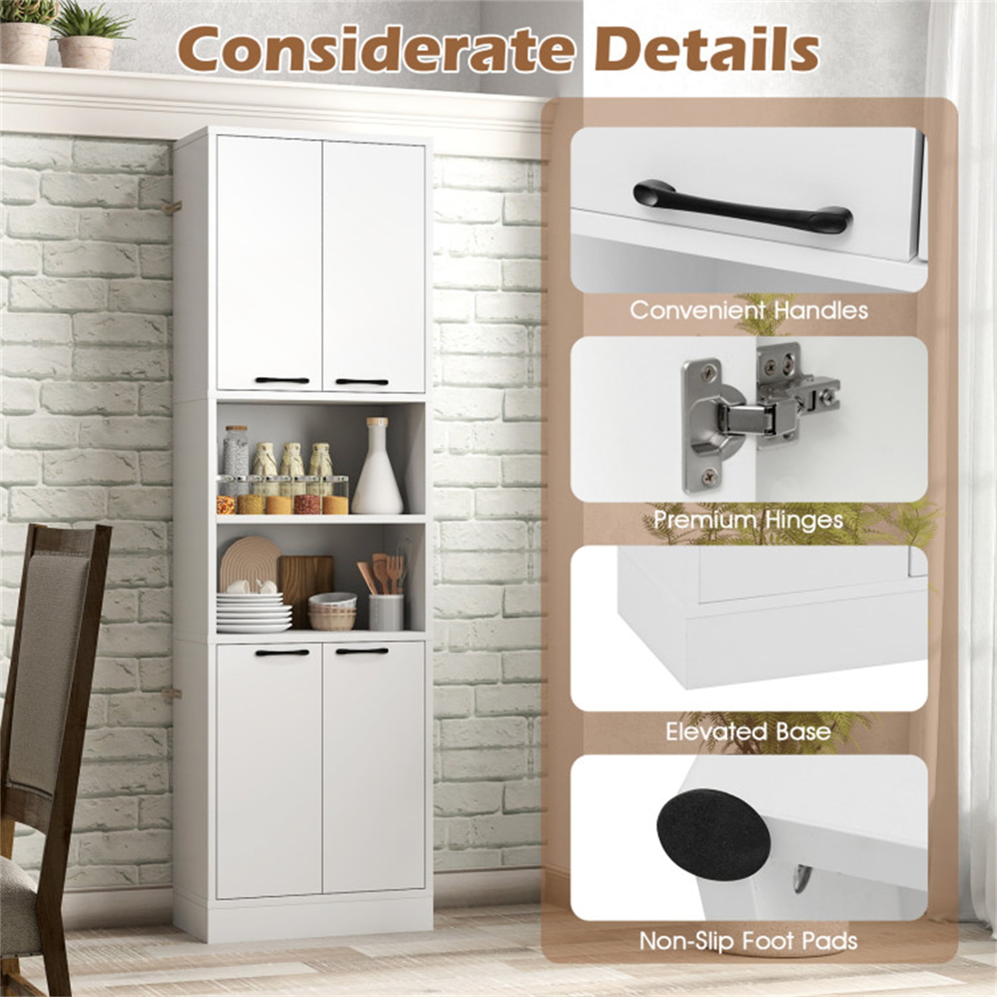 Finihen Kitchen Storage Cabinet, Buffet Sideboard, 75 Inch Kitchen Pantry Cabinet Tall Cupboard with Doors and Shelves, for Dining Room, Kitchen, Living Room, White Finihen Kitchen Storage Cabinet, Buffet Sideboard, 75 Inch Kitchen Pantry Cabinet Tall Cupboard with Doors and Shelves, for Dining Room, Kitchen, Living Room, White
