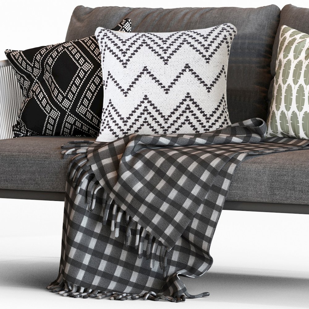 LR Home Ox Bay Hand-Woven White/Black Chevron Cotton Blend Pillow Cover