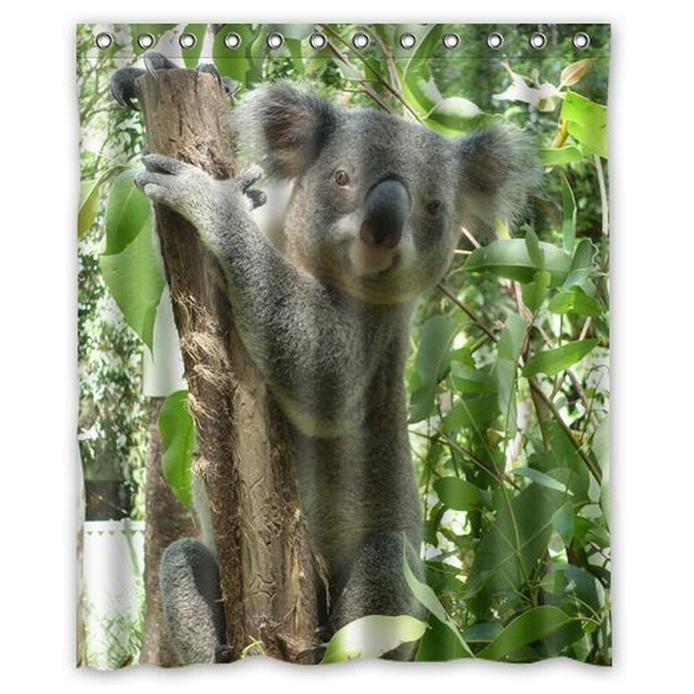 72x72'' Koala Bear Fabric Bathroom Waterproof Shower Curtain 12 Hooks & Bath Mat 