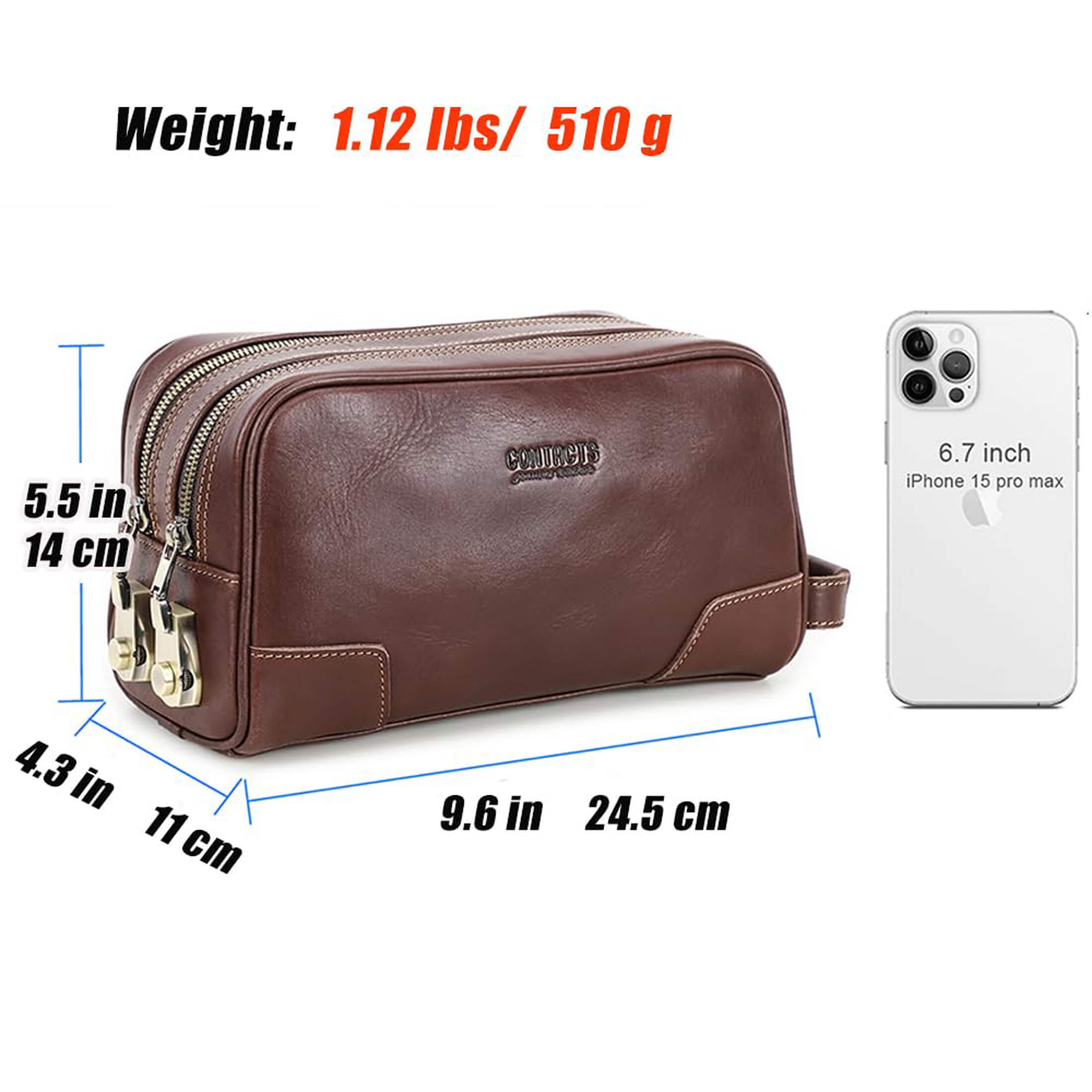 Contact's Men's Clutch Purse Bag , Toiletry Bag with Lock for Men, Shaving Dopp Kit Organizer Clutch, Valentine Gift, Coffee
