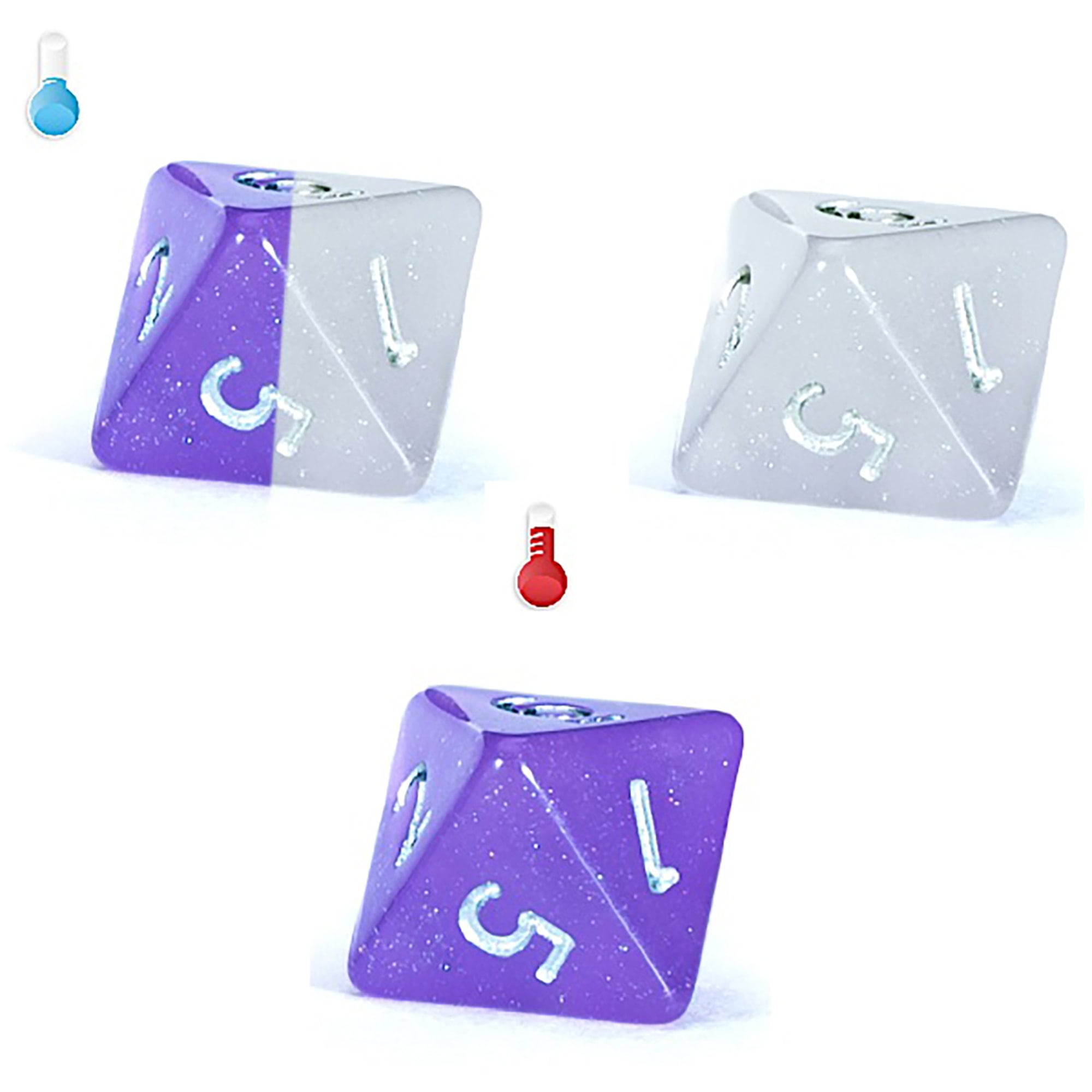 Mighty Tiny Dice: Chromatic Lightning - 7 pc - RPG Dice Set Thermal Color Changing, 12mm Resin, Change Color Purple To White