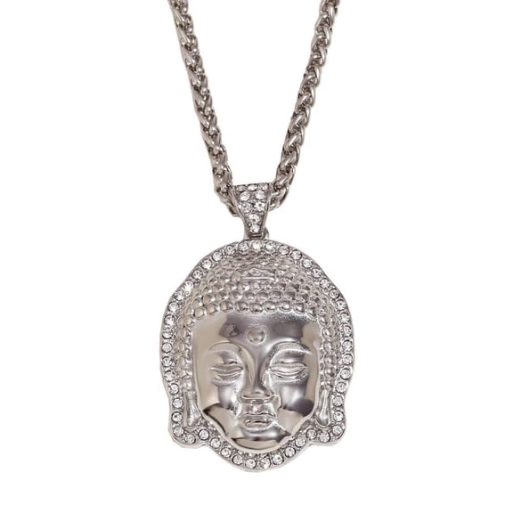 HIJONES Women's Cubic Zircon Buddha head Pendant Necklace Stainless Steel Personalized Link Chain Jewelry Silver