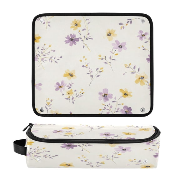 Hair Tool Organizer Bag with Heat Resistant Mat Removable Travel Storage Case for Hot Air Brushes Curling Irons Lavender and Yellow Flowers